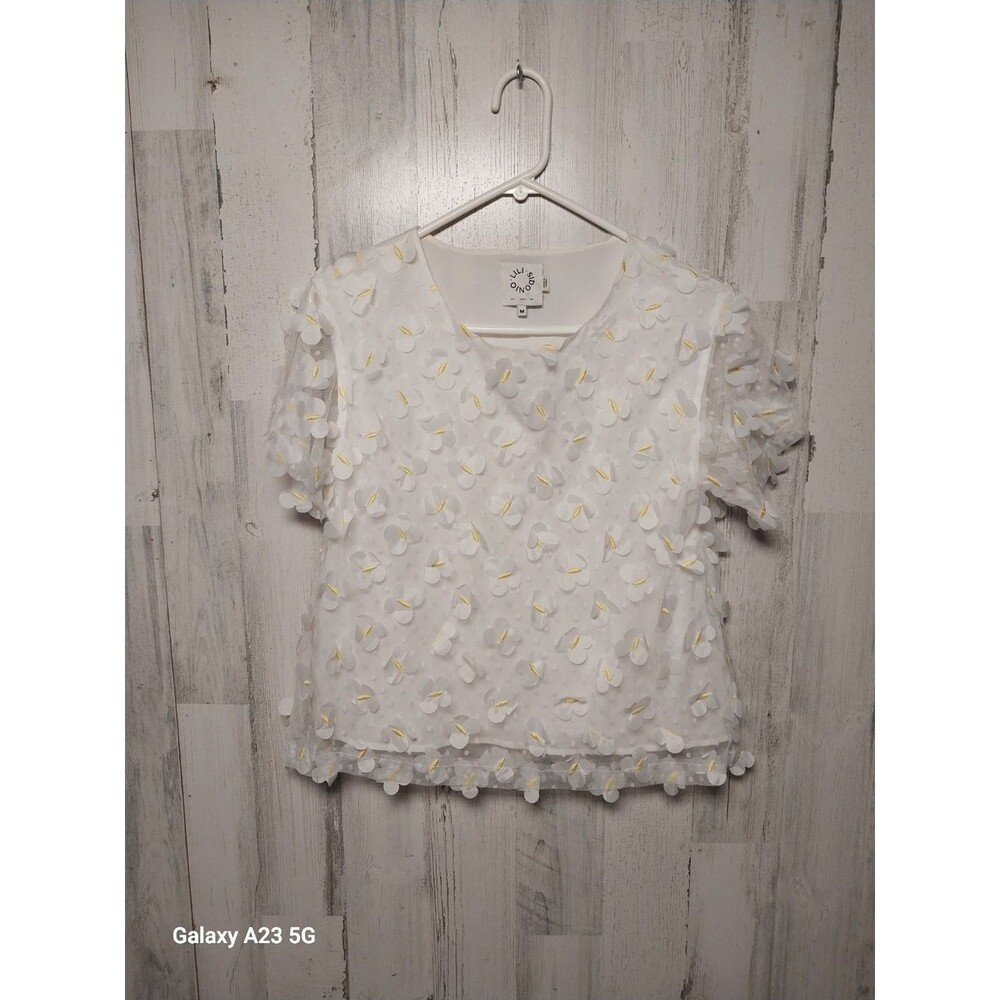 Lili Sidonio White 3D Floral Mesh Top Size Medium Art To Wear